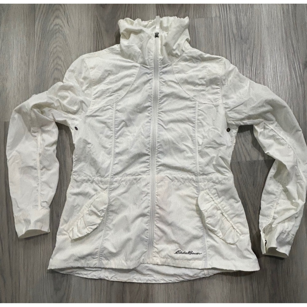 Eddie Bauer Travex White Full Zip Ruffle Pocket Windbreaker Jacket gorpcore s